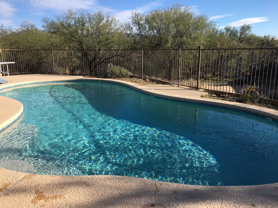 Salt water pool in backyard