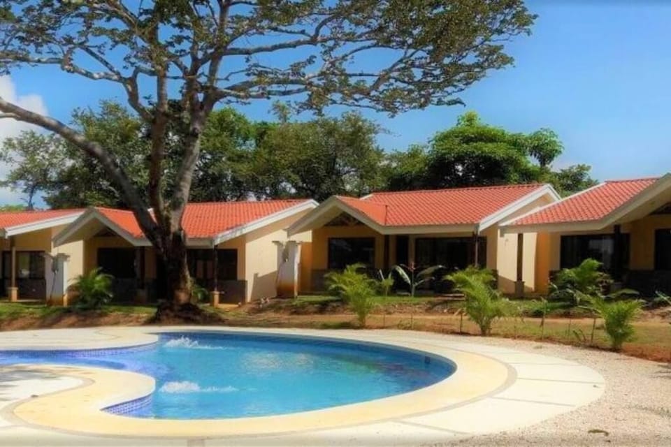 The pool in front of the house