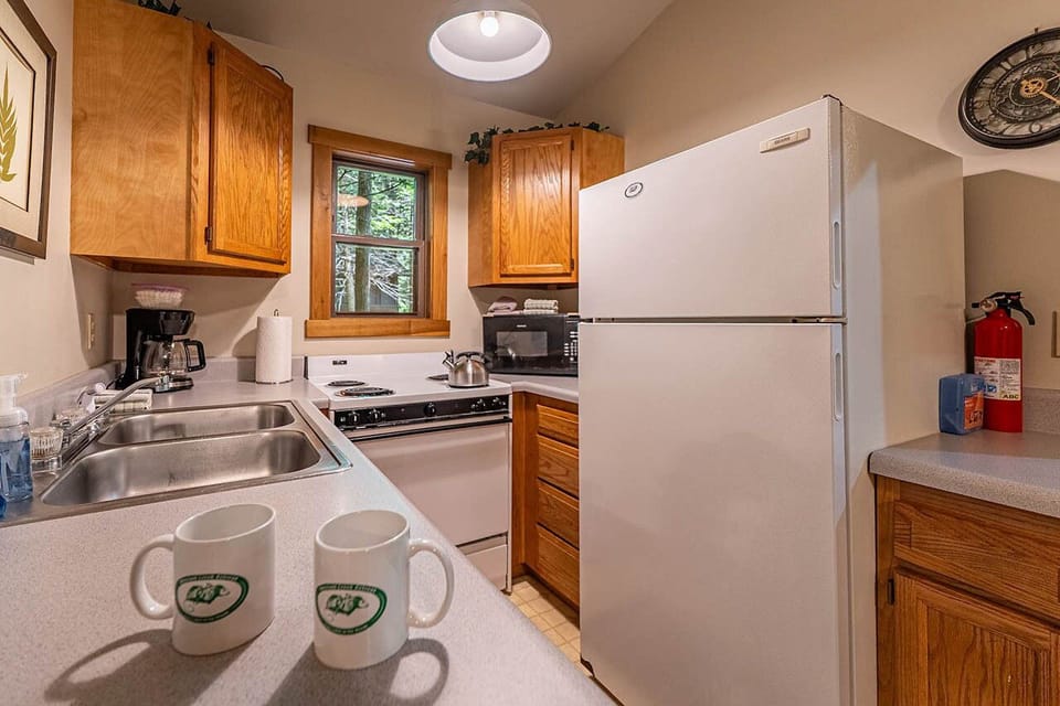 Fully stocked kitchen.