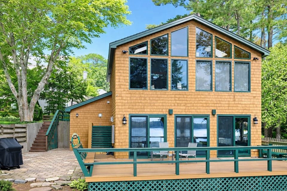 Oceanside of the house, with lots of windows and a large deck!
