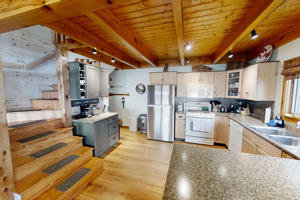 Lower level kitchen area.