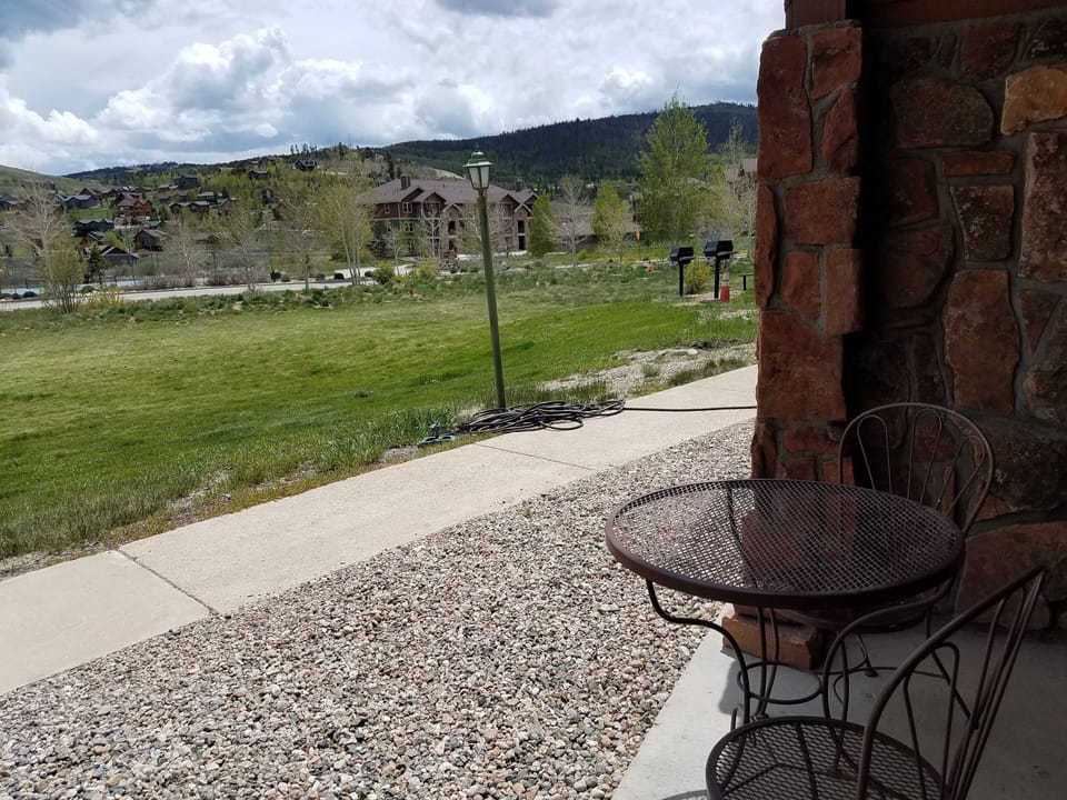 Patio, about 30 steps from the community gas grill