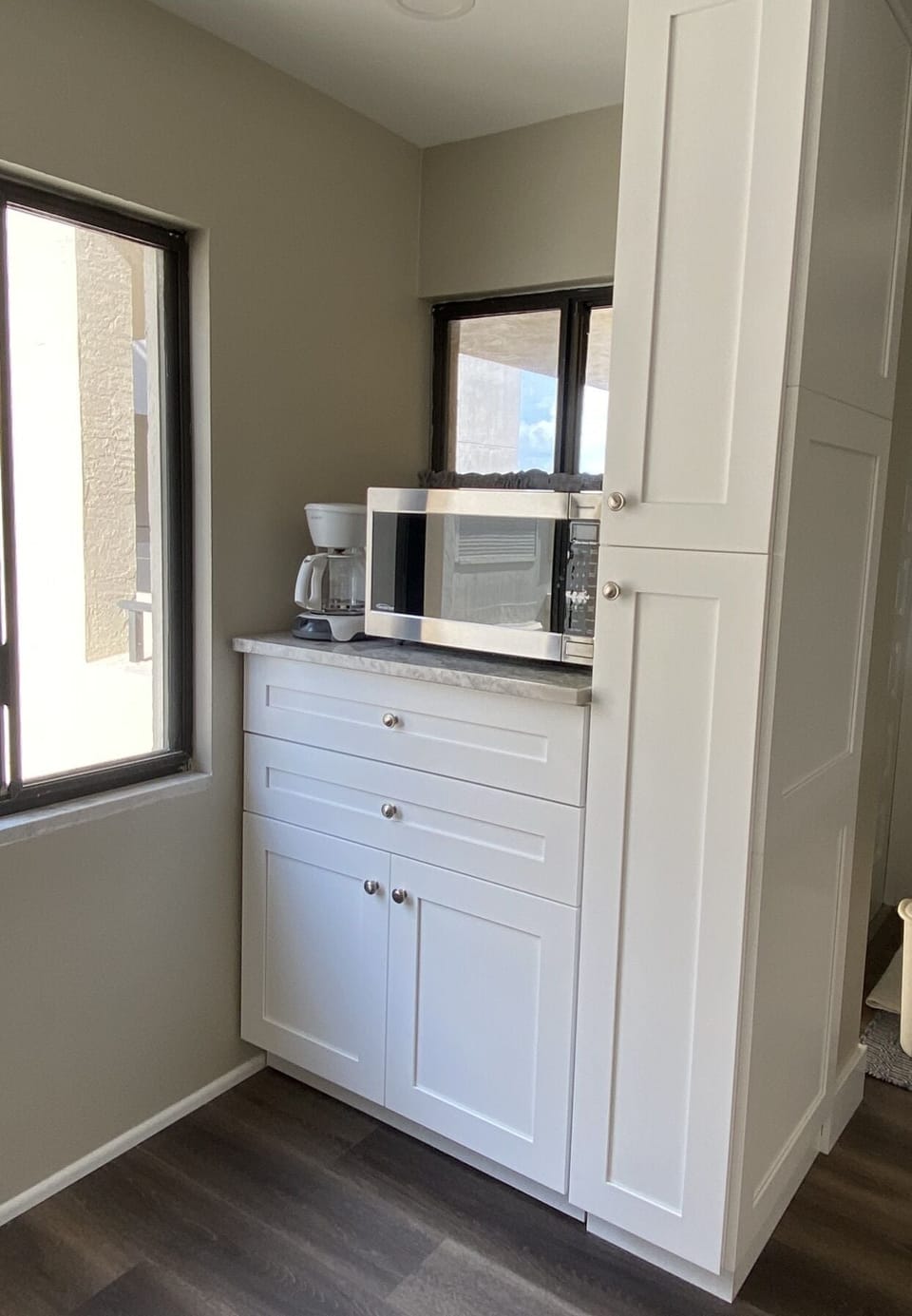 microwave with view of the bay
