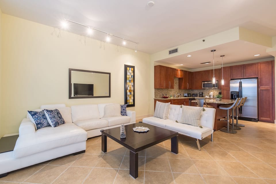 Open concept living and kitchen area