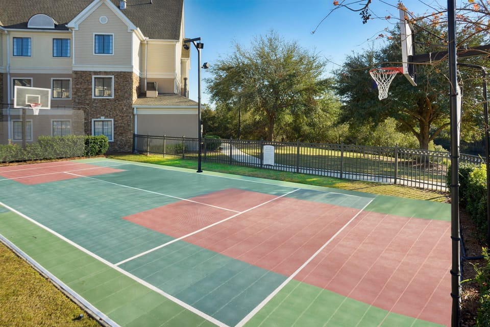 The basketball court is wonderful in the summertime.