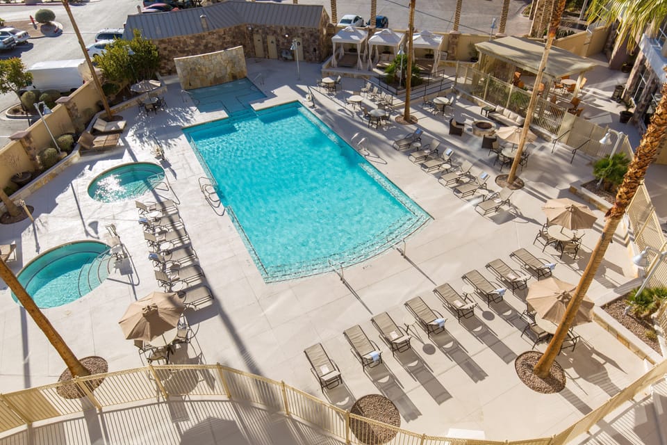 Take in gorgeous views while lounging around the on-site seasonal outdoor pool.