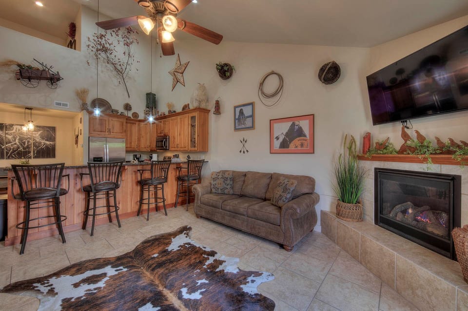 Living area includes gas fireplace. 