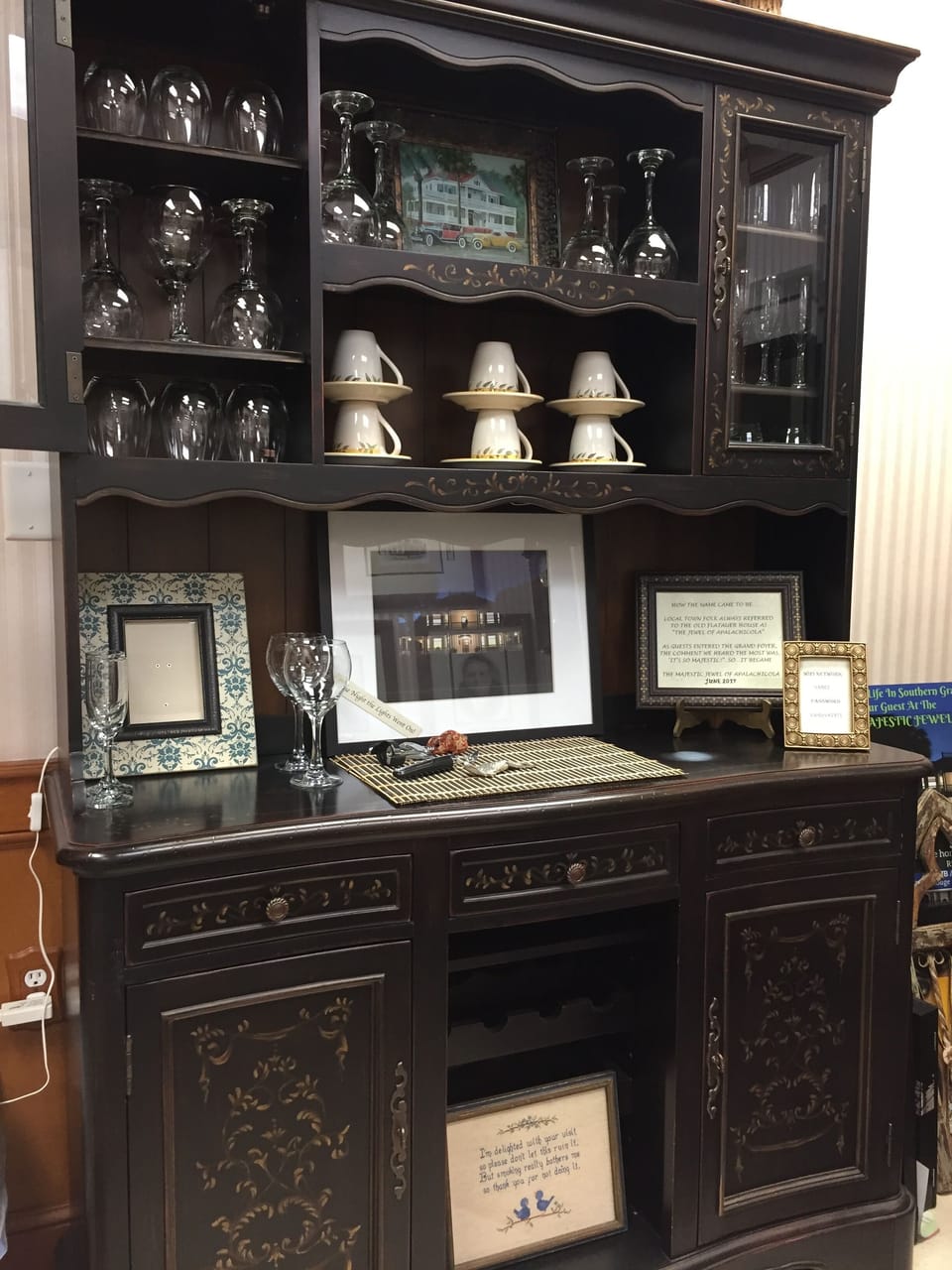 A great assortment of glassware & dishes are available for use in the lobby.