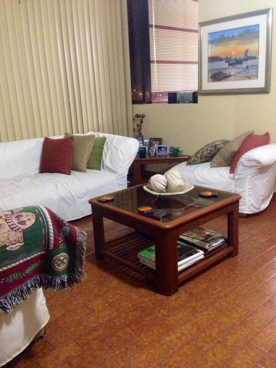 Living room with large sliding glass doors.