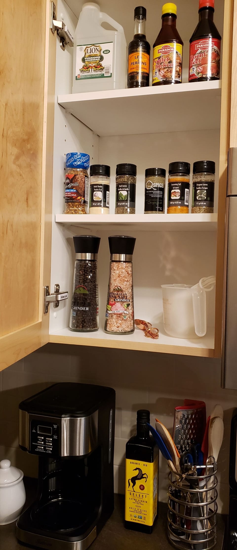 Basic spices and coffee in the pantry, plus all you need to cook