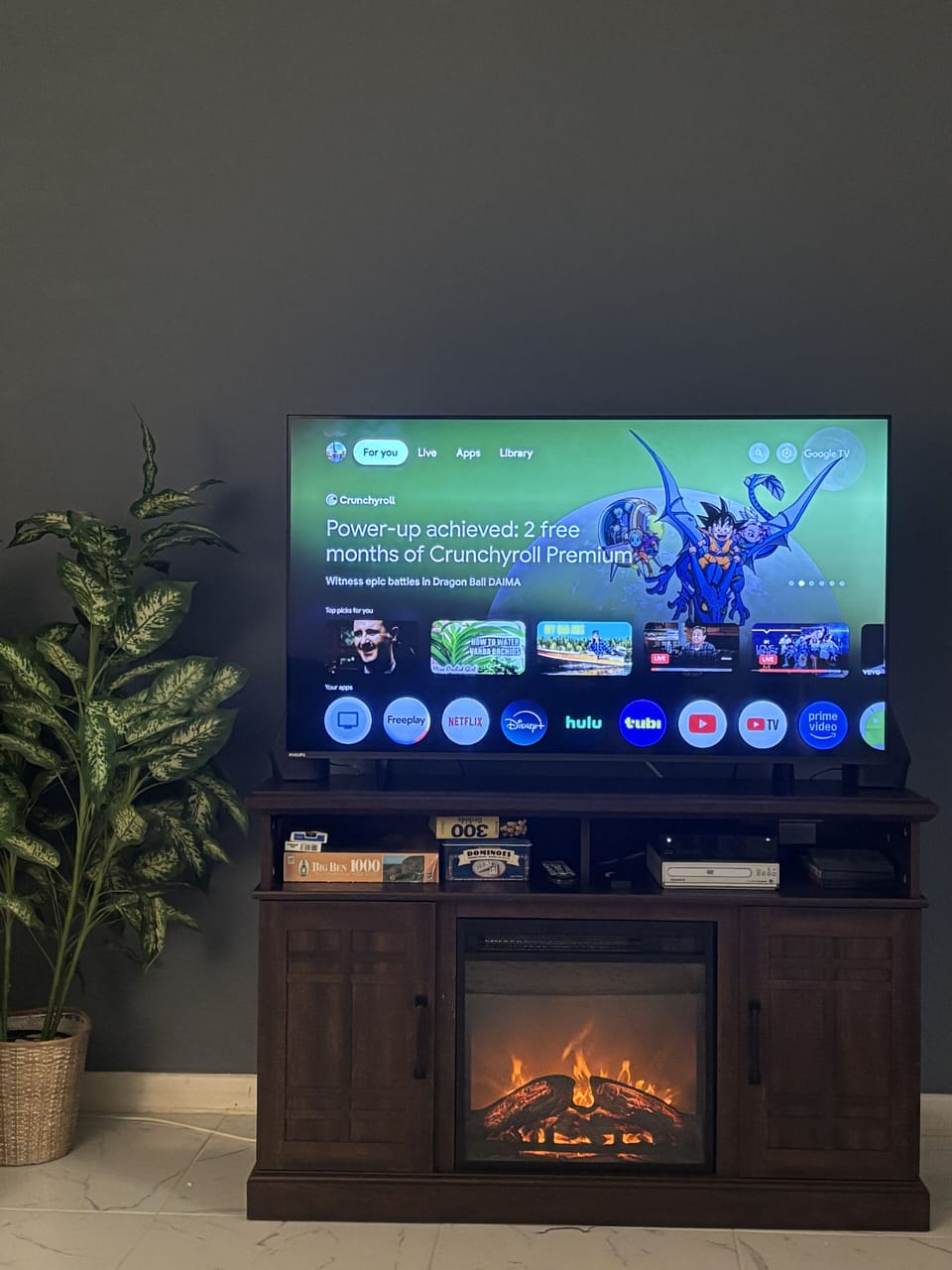 Electric fireplace for winter months.