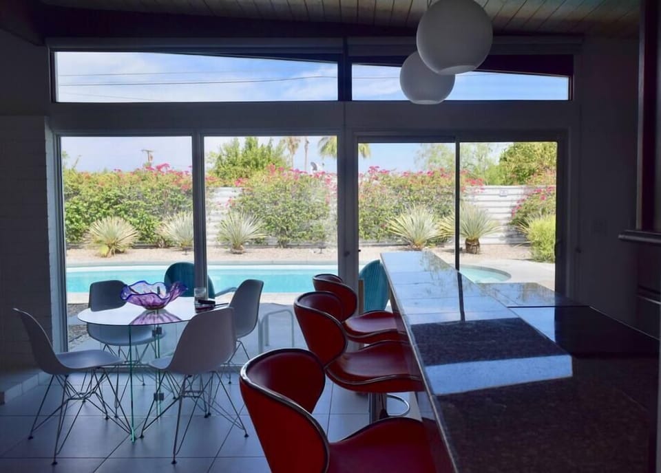 Casual dining with a poolside view