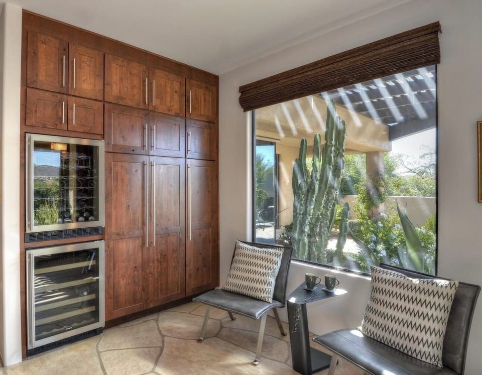 Kitchen nook with wine fridge