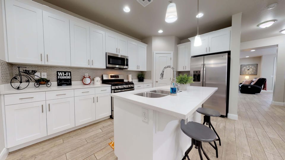 fully stocked gourmet kitchen