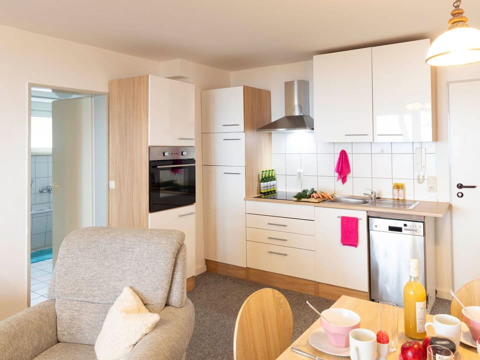 Interior Design, Furniture, Flooring, Floor, Wood, Countertop, Kitchen, Room, Major Appliance, Ceiling