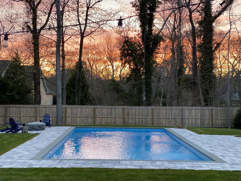 Sunset over pool.