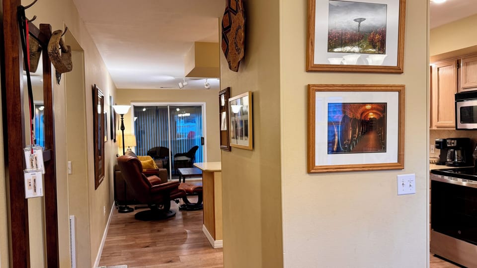 Open flow to dining, kitchen and living room.