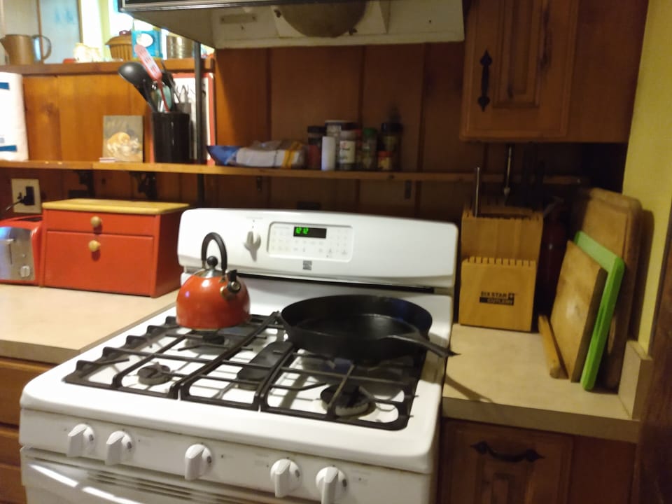 Gas range in kitchen.