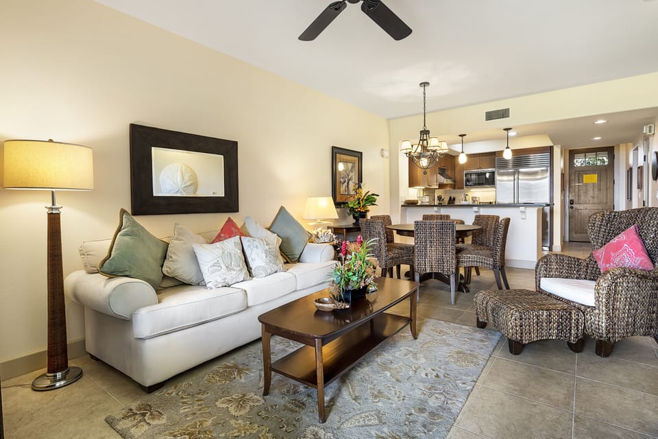 Living area opens to the kitchen