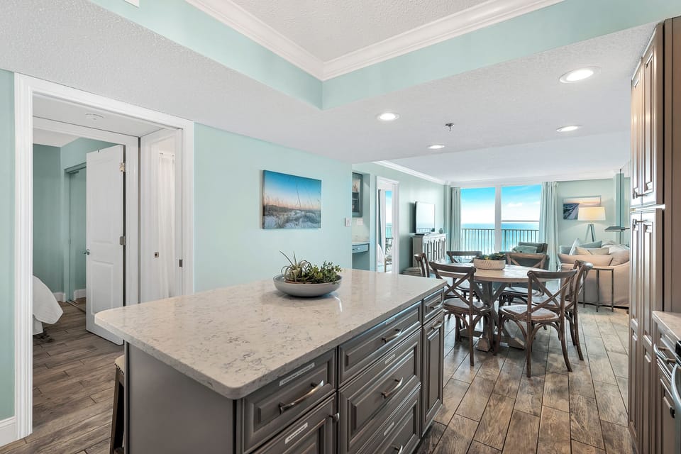 BeachCrest 305 Kitchen and Living Area with Gulf View