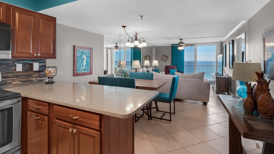 BeachCrest 306 Kitchen and Living Area with Gulf View