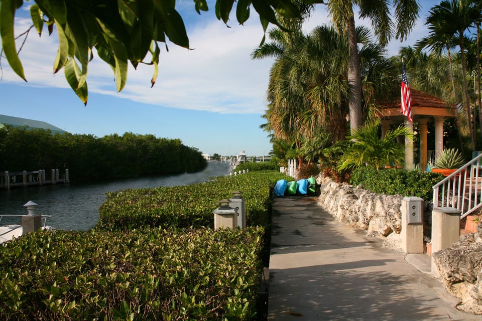 Concrete bulkhead showing our kayaks.