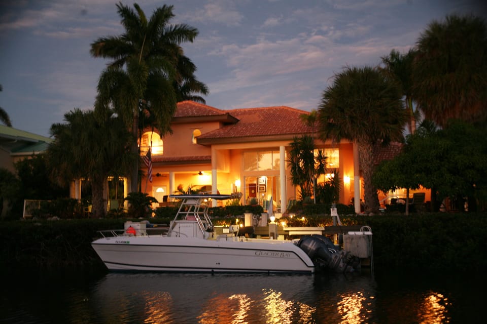 Another evening photo with a boat at the dock.