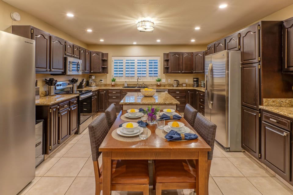 Prep and and serve home cooked feasts in well stocked kitchen with room for more than one chef.