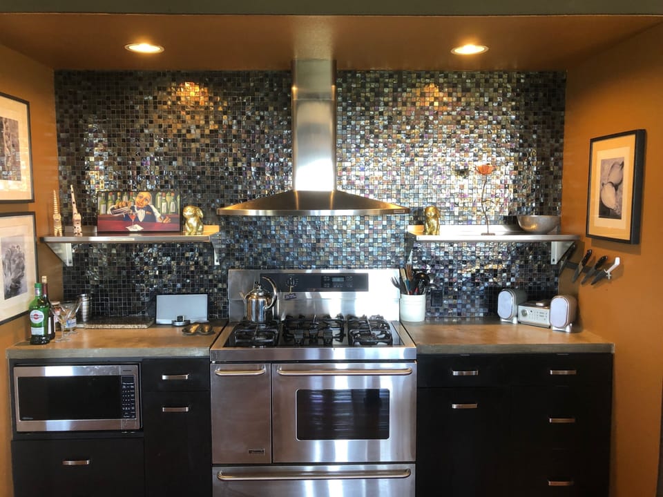 Custom kitchen with 6 burner propane gas range