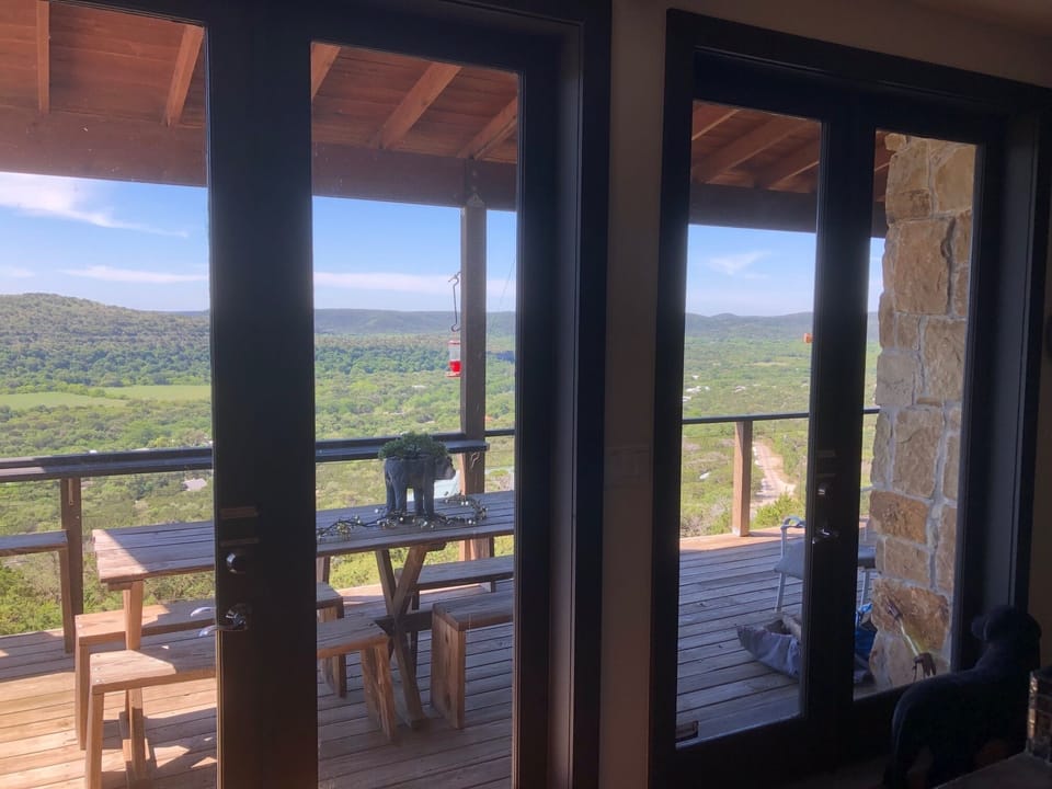 One of 2 dining areas outdoors for evening dinners with spectacular views