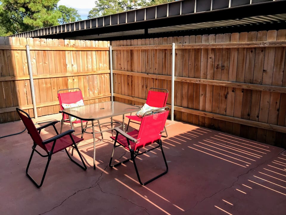 Private patio, covered parking 