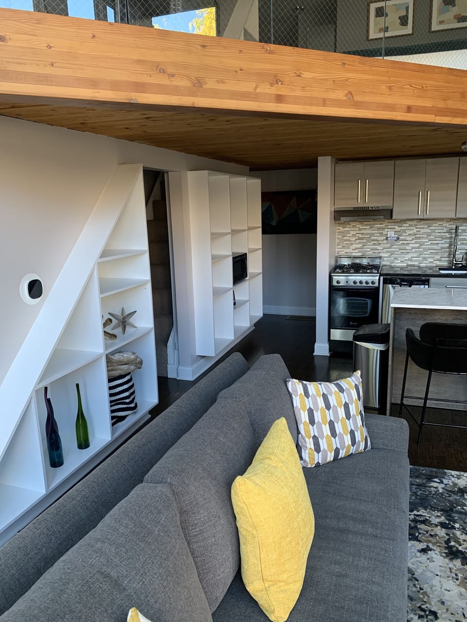 Ample space in hall between upstairs loft and downstairs bathroom