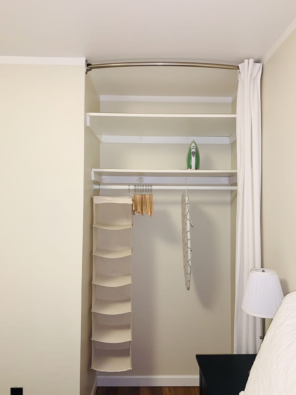 Master bedroom-queen bed,memory foam,closet storage,hangers, iron/ironing board.
