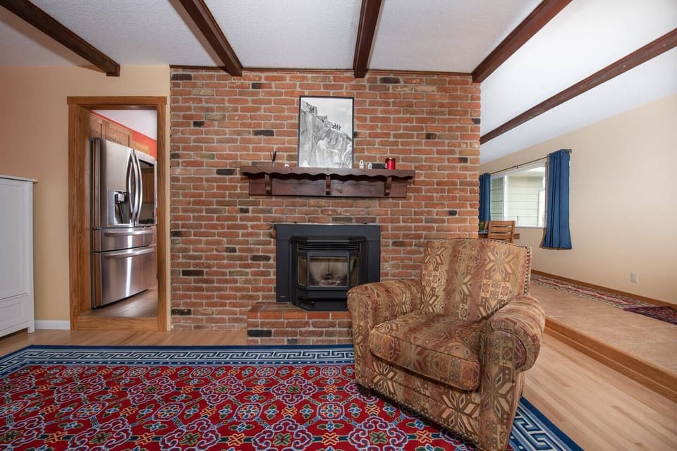 Wind River Place: Warm up by this cozy pellet fireplace after a day spent exploring the wonders of Lander.