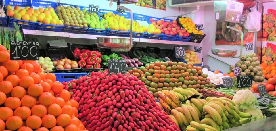 Town market, 10min drive. 