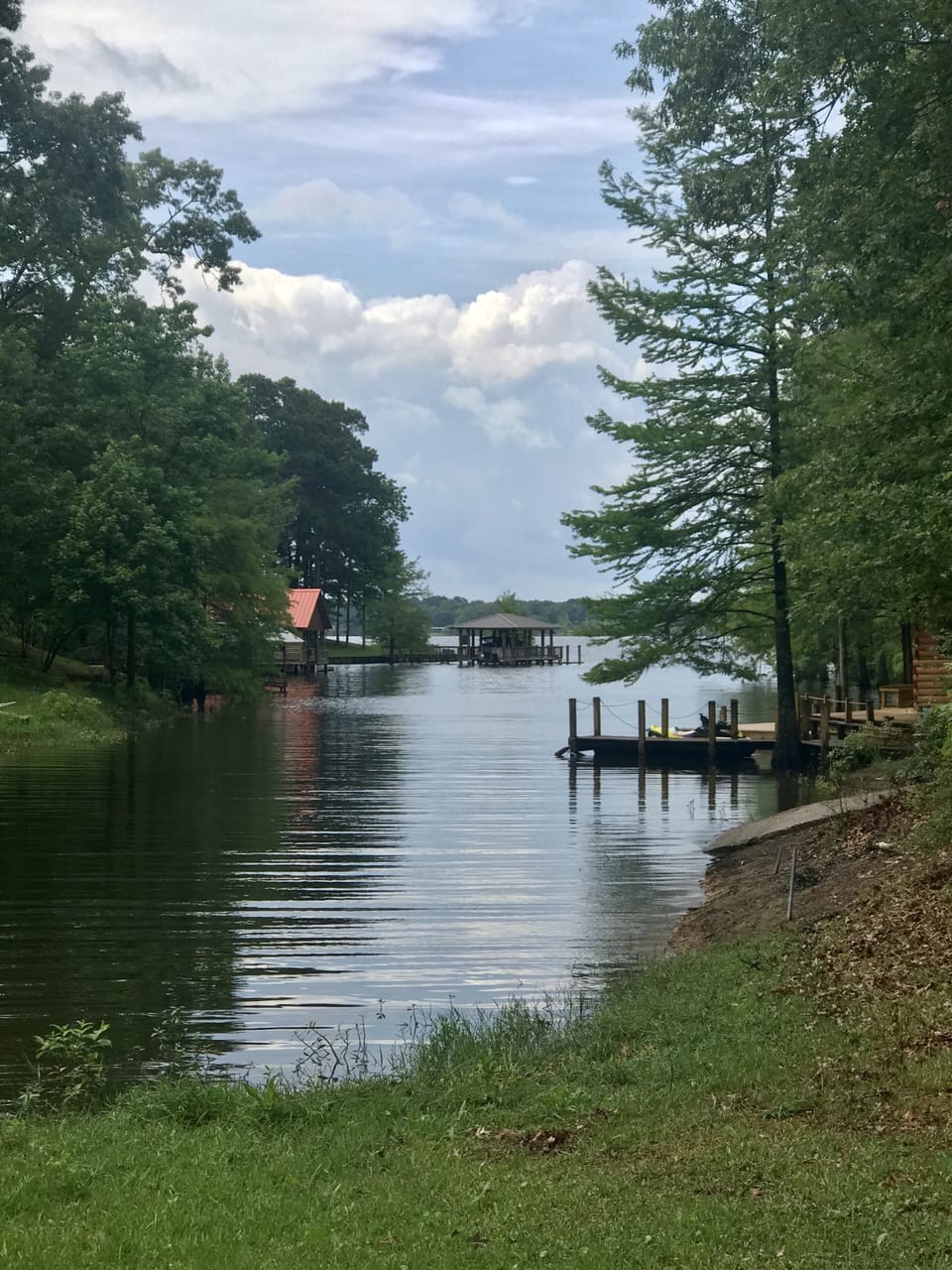 Tie your boat up to left poles or use the boat ramp.  Dock is not our property.