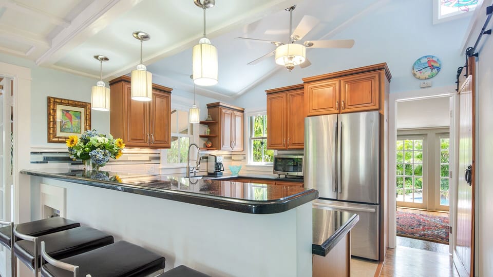 Fully stocked gourmet kitchen 