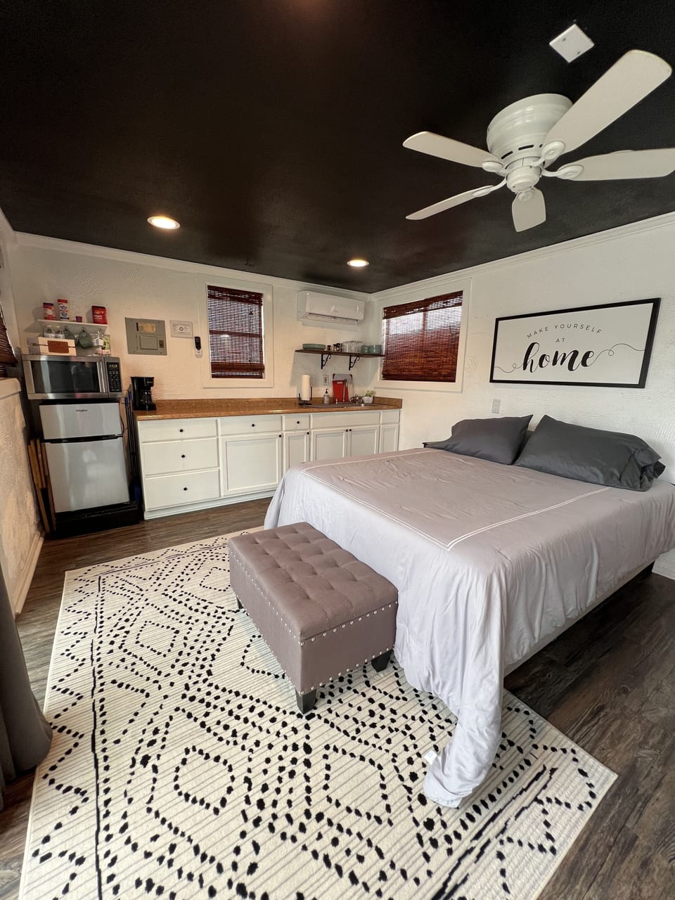 Queen bed/ sleeping area
Kitchenette area with spilt unit AC/heating
