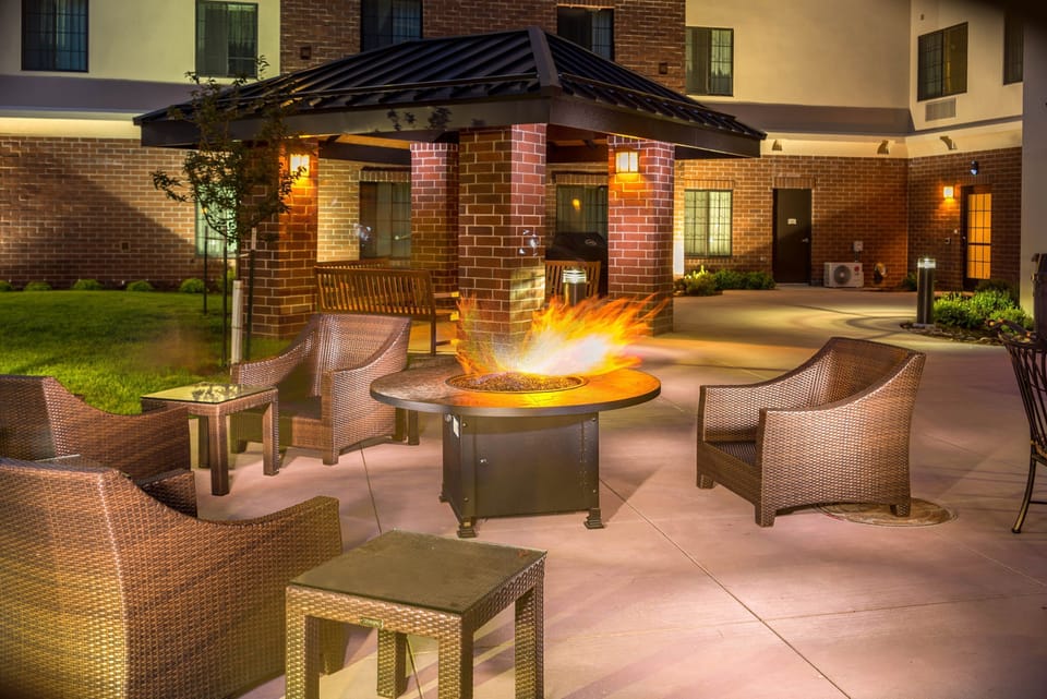 Gather around the outdoor firepits!