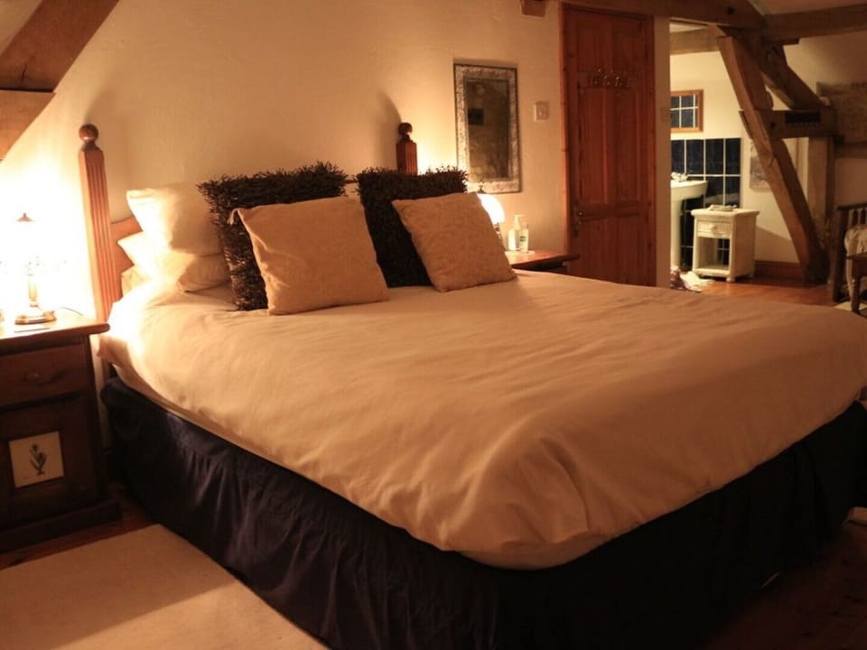 Master Luxury king bedroom view to ensuite  delux bed pillows & bedding (cotton)