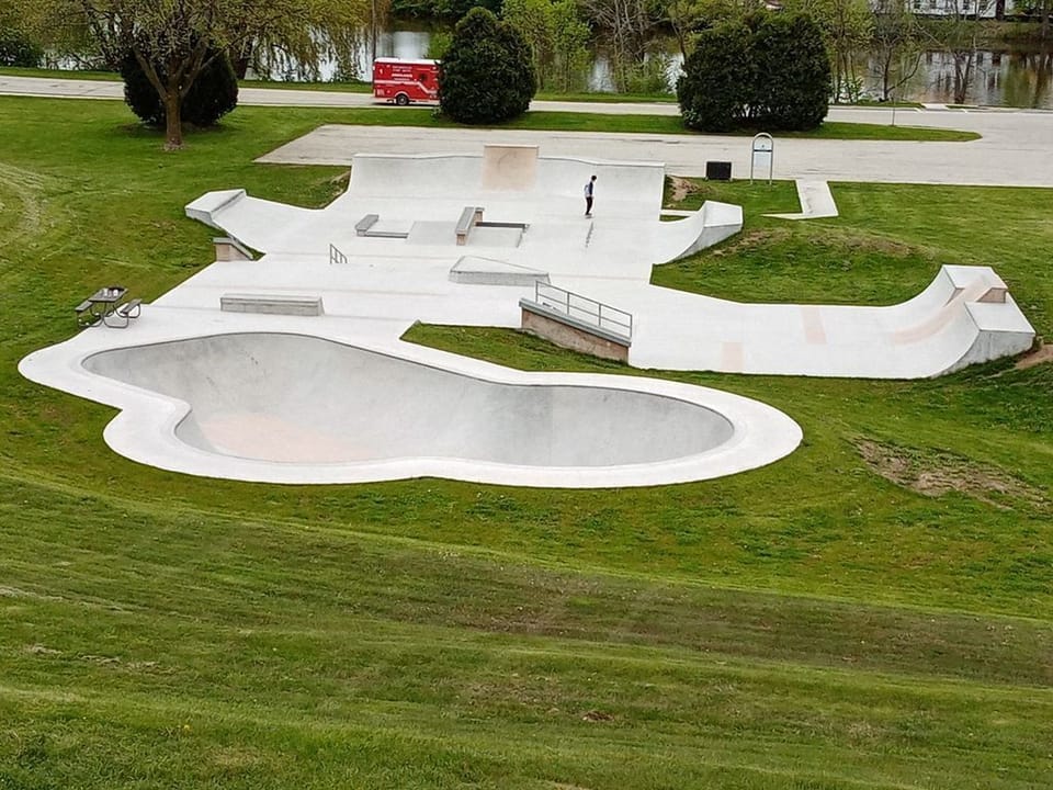 Kiwanis Park overlooking the skate park and river.