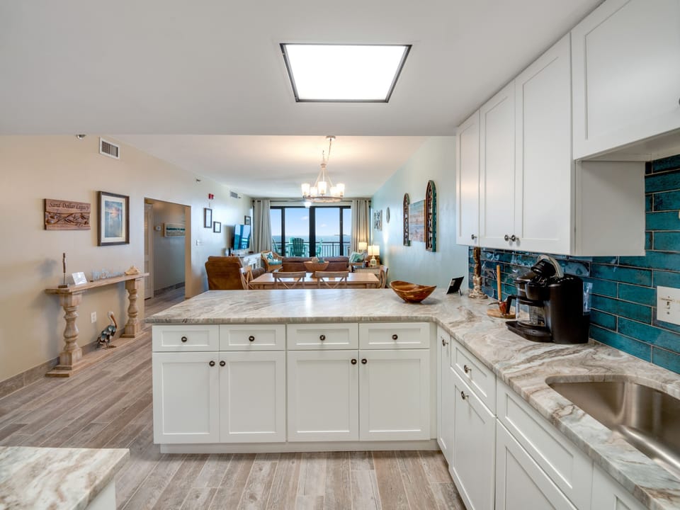 newly updated kitchen and appliances including microwave, Keurig coffee pot, and air fryer