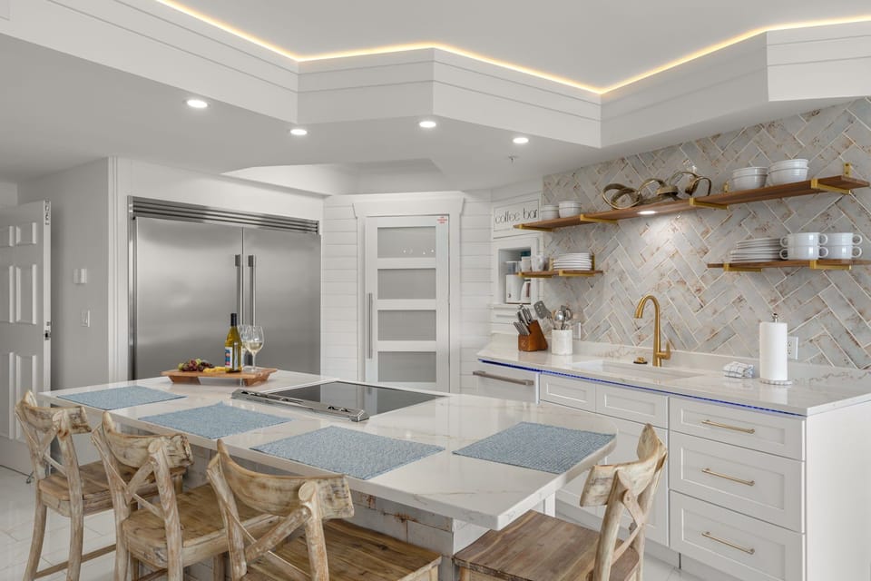 Kitchen with bar seating.