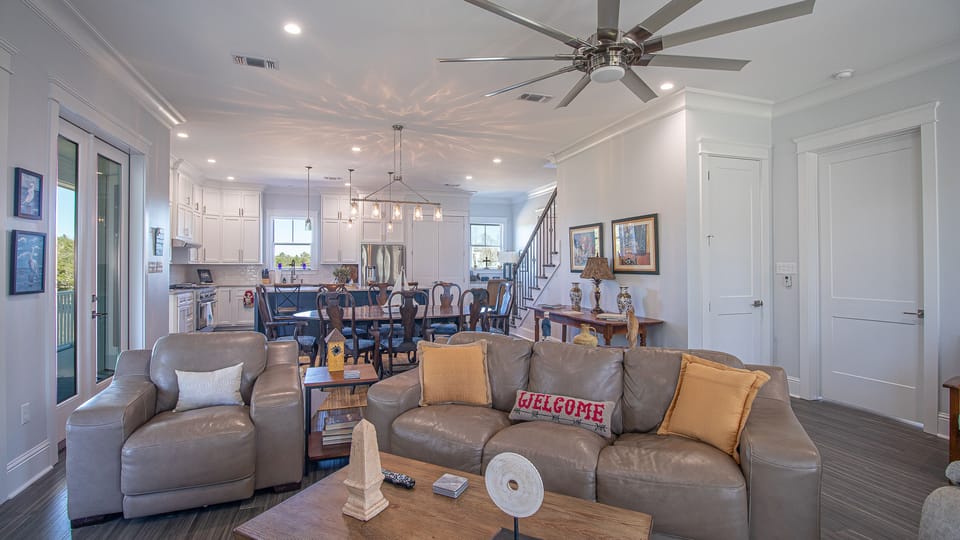 Very comfortable seating in the living area with gas fireplace
