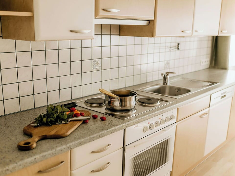 Kitchen, Countertop, Kitchen Appliance, Kitchen Sink, Sink, Major Appliance, Plumbing Fixture, Cabinetry, Flooring, Tap