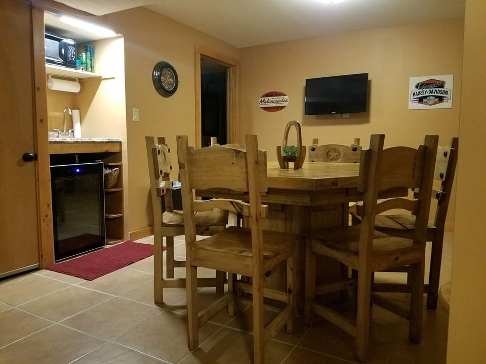 Microwave /Small Refrigerator/   Table/card table with 6 chairs