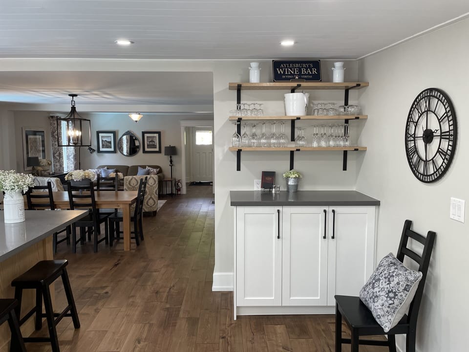 Kitchen has a small wine bar