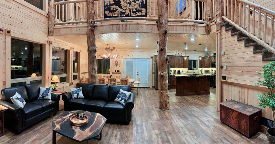 Living room with space for family and friends after exploring Yellowstone.
