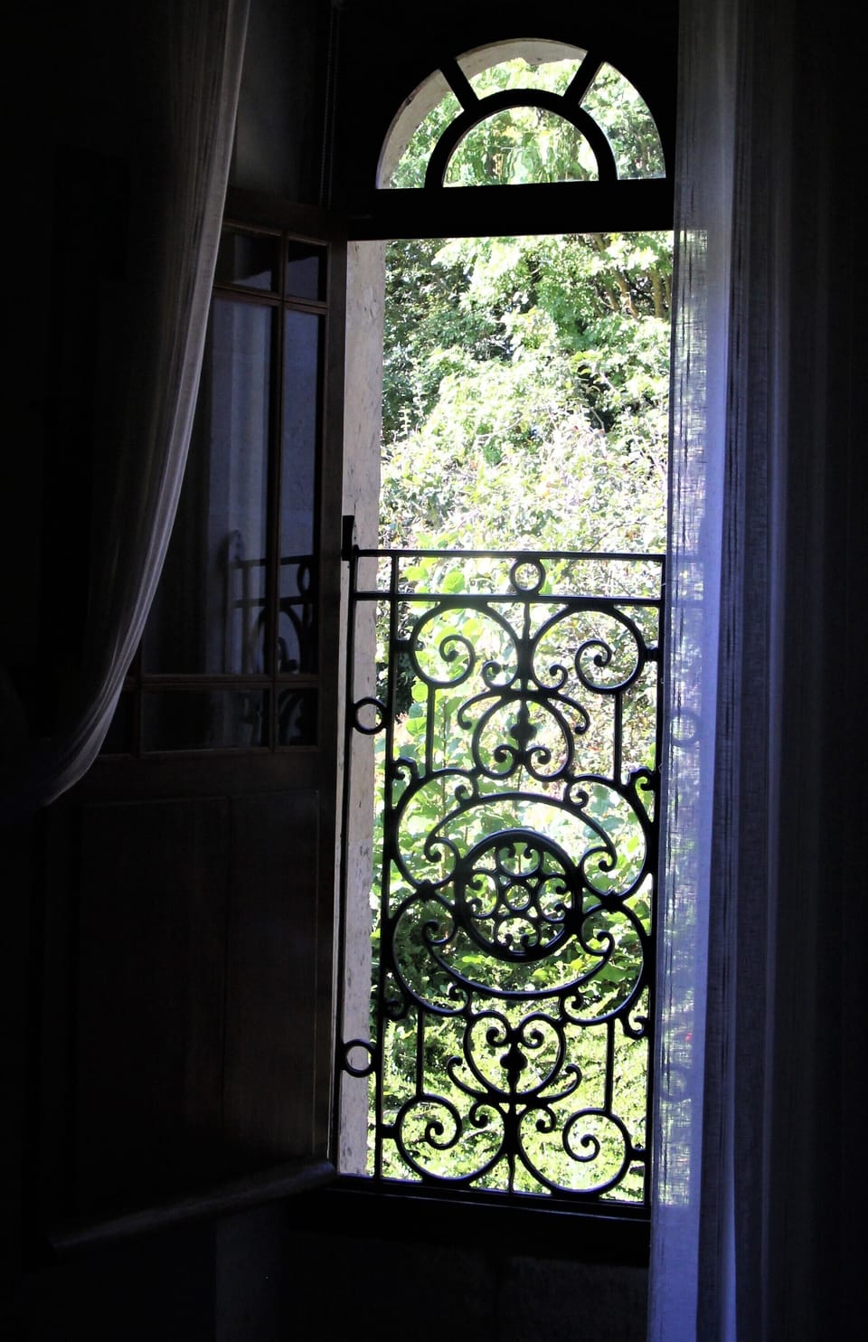 Wrought iron arched window detail