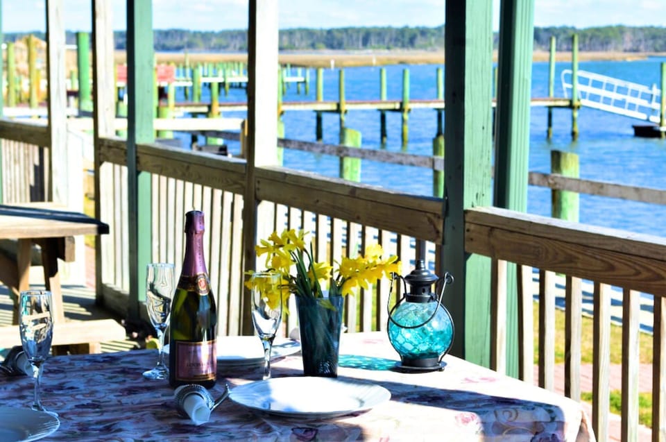 Dining under covered porch 